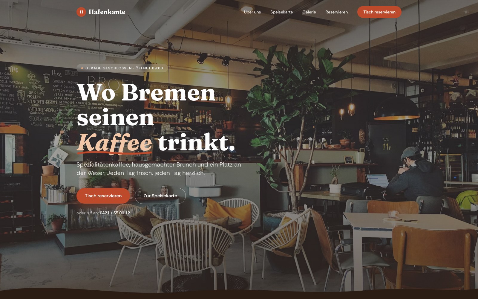 Café Hafenkante, Webdesign-Konzept von Lee&Local