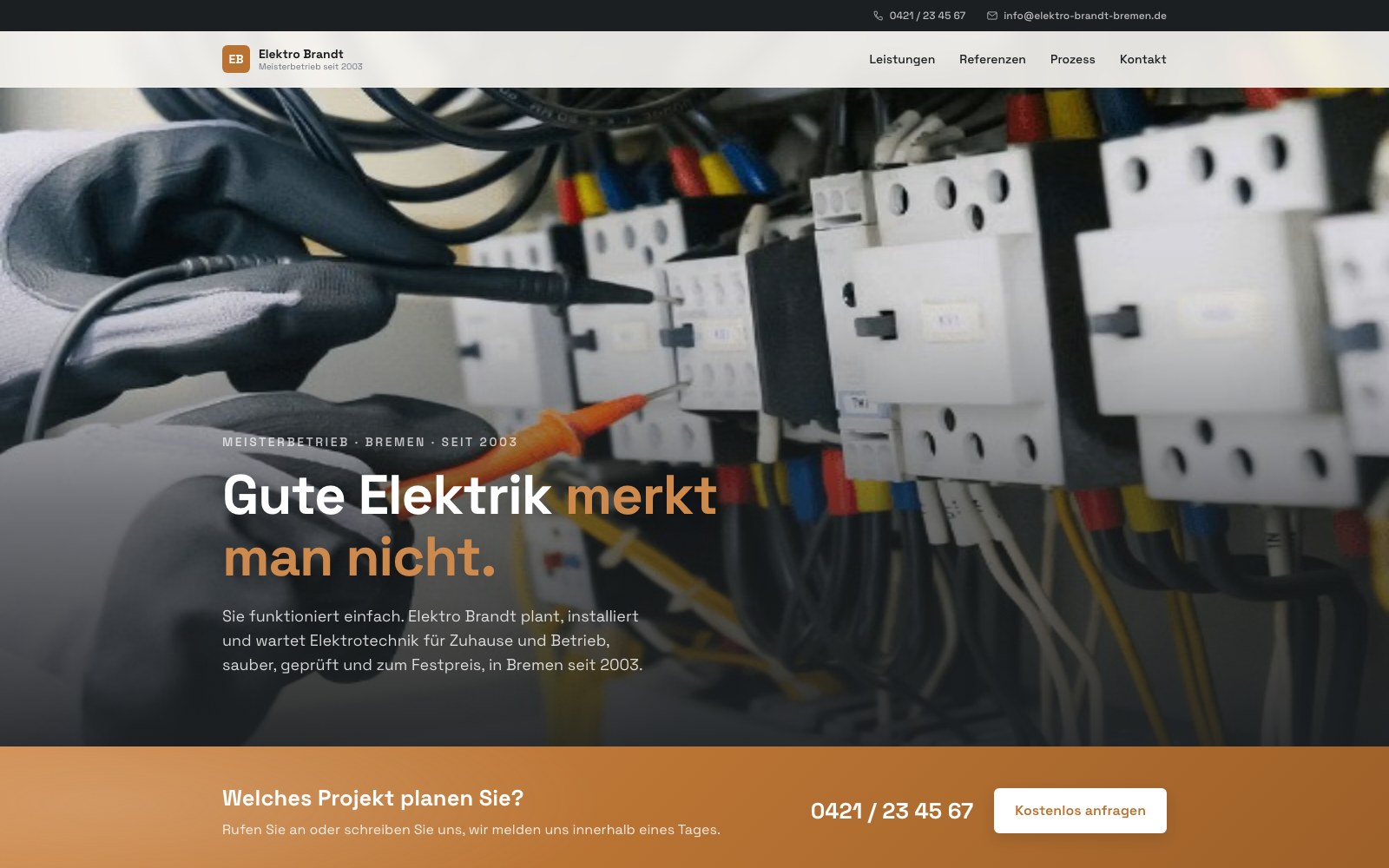 Elektro Brandt GmbH, Webdesign-Konzept von Lee&Local